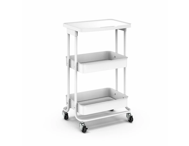 Elsa 3-Tier Kitchen Trolley Storage W/ Plastic Bench Top - White - White