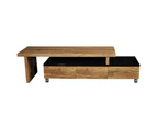 Charlene Extendable TV Stand Cabinet Entertainment Unit - High Gloss Black Body - Antique Oak Top and Drawers - Black