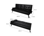Adjustable 3 Seater PU Leather Sofa Bed Lounge Futon Couch With Cup Holder Black