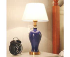 Blue Ceramic Oval Table Lamp with Gold Metal Base