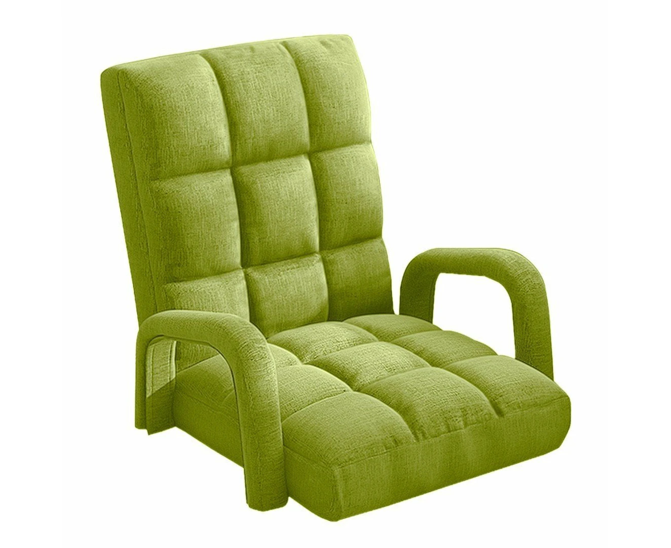 Foldable Lounge Cushion Adjustable Floor Lazy Recliner Chair with Armrest Yellow Green