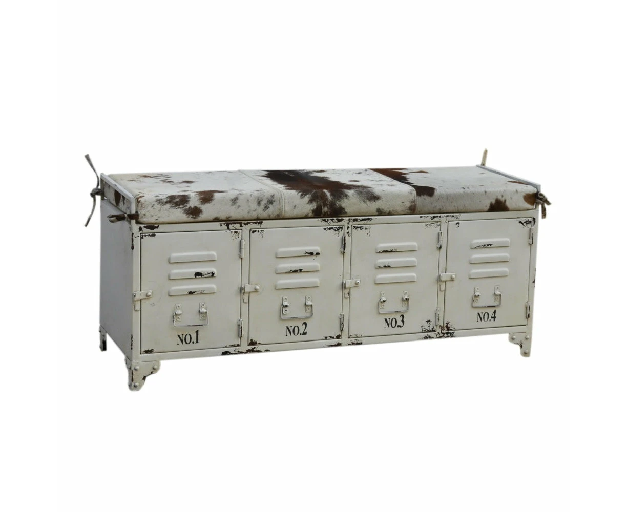 Michelle Iron Locker Bench Storage Ottoman Cowhide