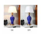 2X Blue Ceramic Oval Table Lamp with Gold Metal Base