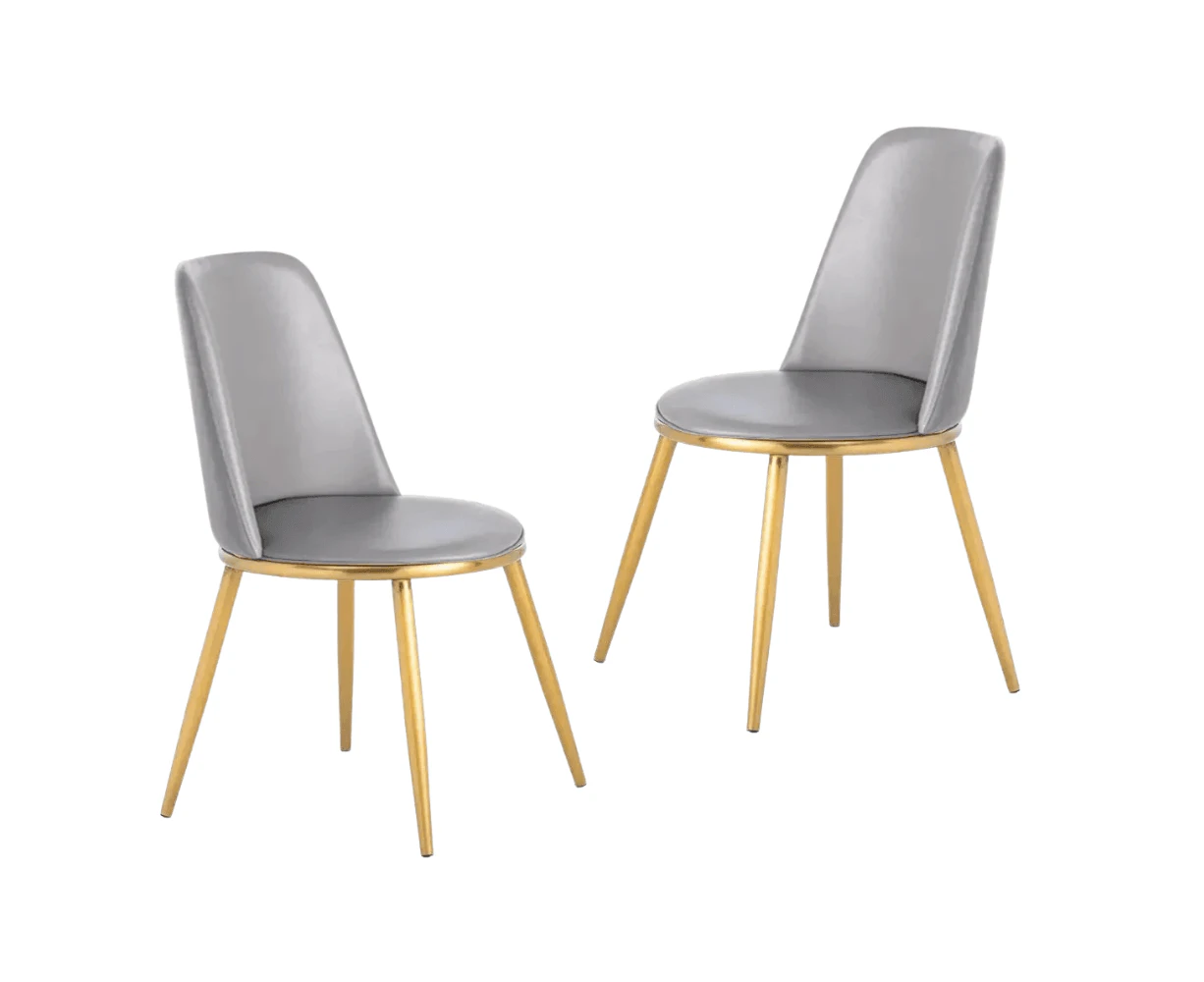 Our Home Set Of 2 Tobias Modern PU Leather Dining Chair - Grey & Gold