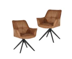 Set Of 2 Donna Fabric Dining Chairs Metal Legs Cognac - Brown