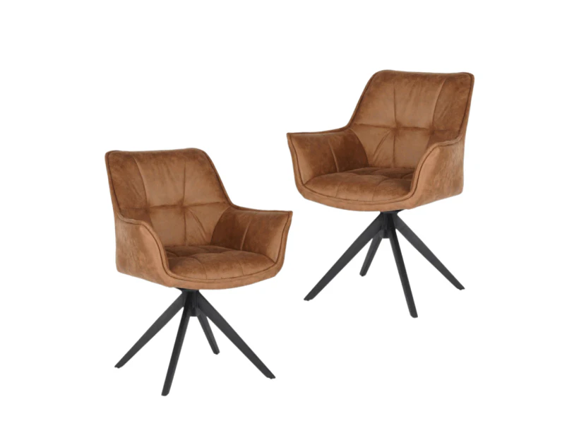 Set Of 2 Donna Fabric Dining Chairs Metal Legs Cognac - Brown