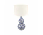 Maya Blue Ceramic Oriental Table Lamp Light Linen Shade White