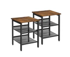 Vasagle Set of 2 Side Table with 2 Mesh Shelves Nightstands Rustic Brown