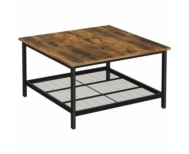 VASAGLE Coffee Table Square Cocktail with Dense Mesh Shelf Rustic Brown