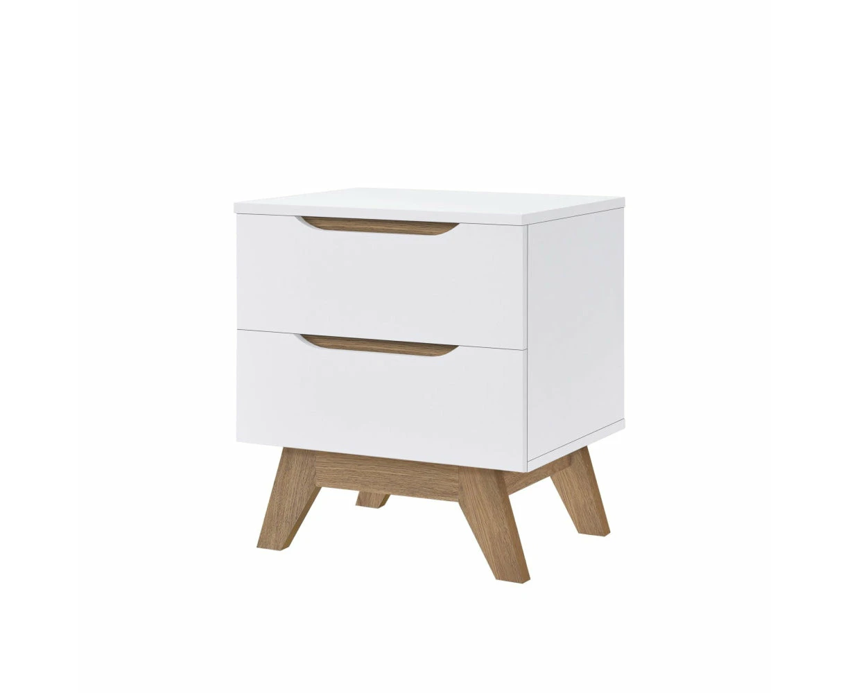 Penelope Scandinavian Wooden Bedside Side Table NightStand - White & Oak