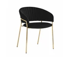 HomeStar Set Of 2 Lex Velvet Fabric Dining Chair W/ Brass Gold Legs - Black