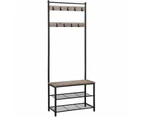 175cm Coat Rack Stand Shoe Bench with Shelves Greige