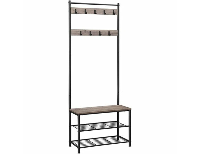 175cm Coat Rack Stand Shoe Bench with Shelves Greige