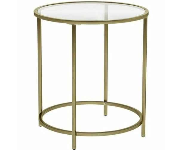 VASAGLE Round Side Table with Tempered Glass Top