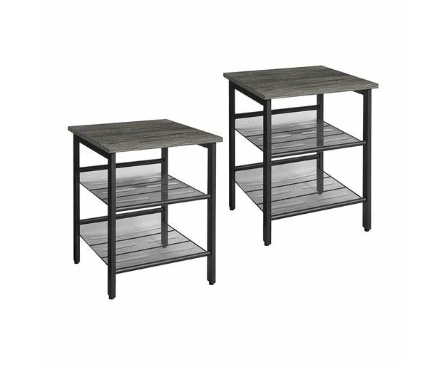 VASAGLE Set of 2 Charcoal Gray and Black Side Table with Adjustable Mesh Shelves LET024B04