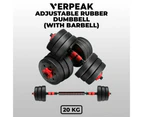 Verpeak Fitness Exercise Gym Adjustable Rubber Dumbbells 20kg