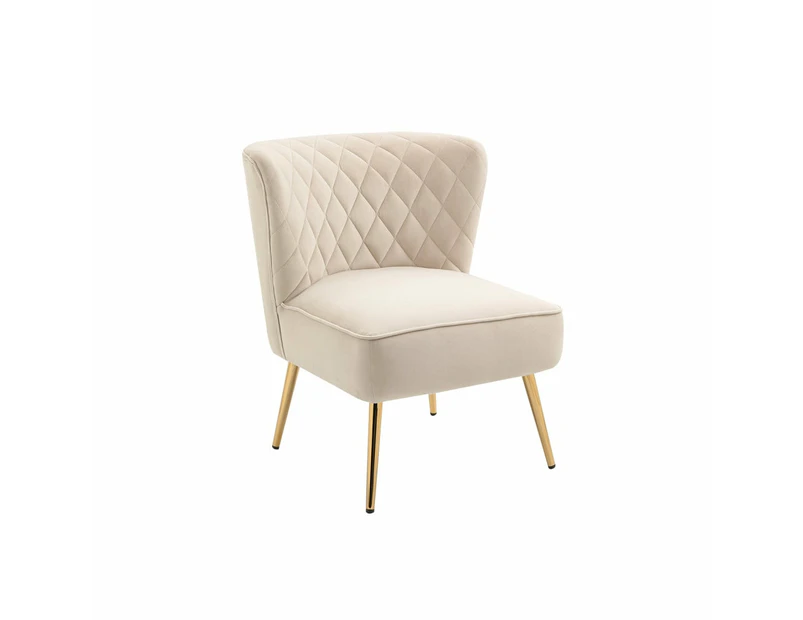 HomeStar Adele Velvet Fabric Lounge Accent Armchair W/ Gold Legs - Cream Beige - Beige