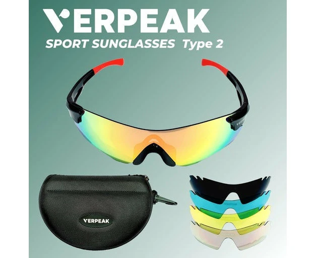 Verpeak Sport Sunglasses Type 2 (Black frame with red end tip) VP-SS-102-PB