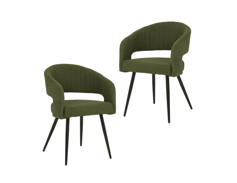 Raimon Furniture Set Of 2 Merril Modern Boucle Fabric Kitchen Dining Chair - Olive