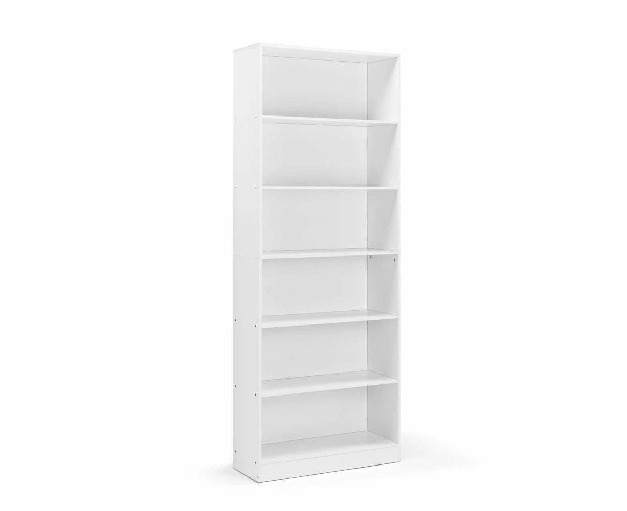 Design Square Keto Modern 6-Tier Wooden Bookcase Display Shelf Wide - White