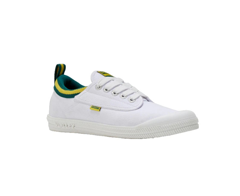 2 x Mens Volley White, Green & Gold International Low Volleys Shoes Canvas