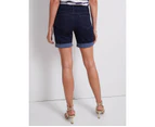 KATIES - Womens Shorts -  Cotton Fly Front Denim Shorts - Dk Wash