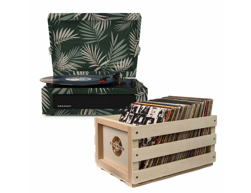Crosley Voyager Bluetooth Portable Turntable - Botanical + Bundled Record Storage Crate
