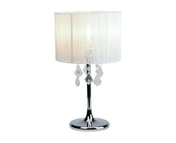 Venice Crystal Droplets Table Desk Lamp Chrome Base - White String Shade