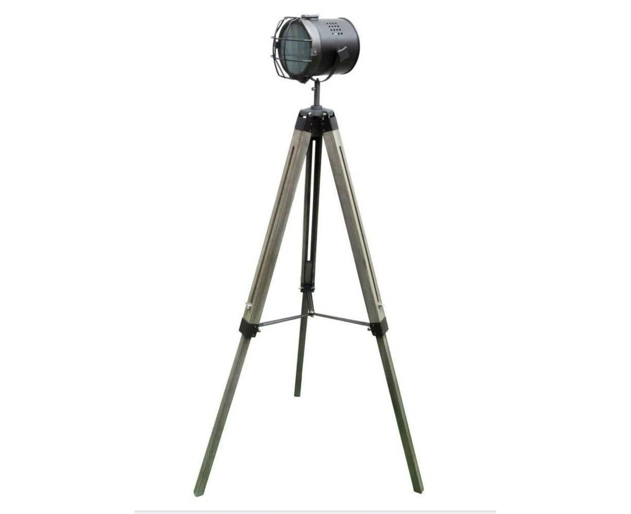 New Oriental Lucy Classic Vintage Wooden Height Adjustable Tripod Floor Floor Lamp - Steel Grey