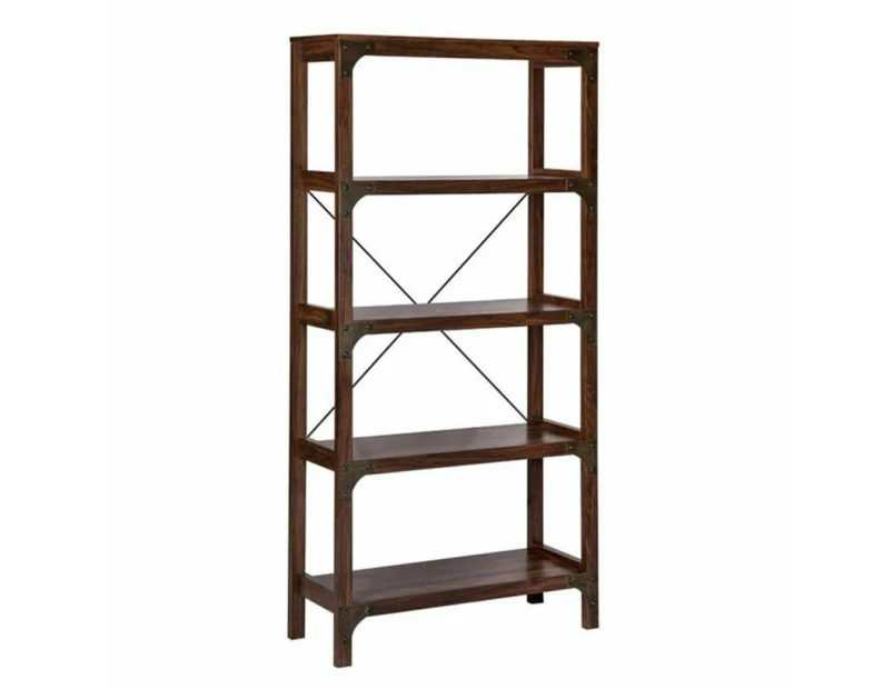 Maestro Furniture Logan 5 Shelf Bookcase Display Wooden Storage Cabinet - Walnut