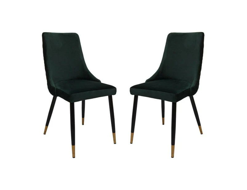 Set of 2 Kira Velvet Fabric Dining Chair Black Metal Legs - Emerald - Dark Green