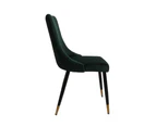 Set of 2 Kira Velvet Fabric Dining Chair Black Metal Legs - Emerald - Dark Green