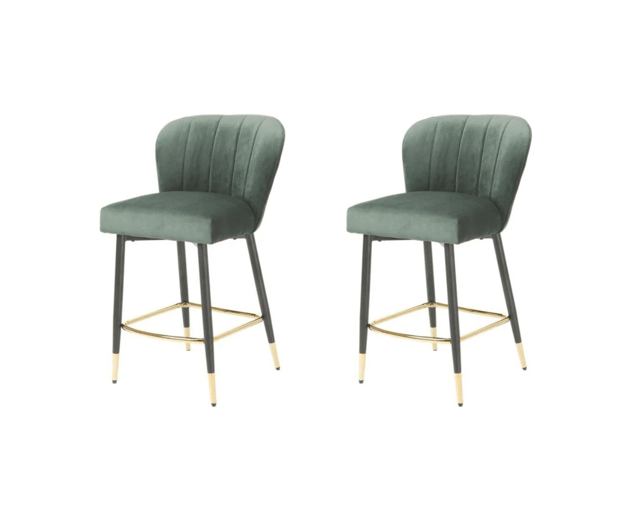 Raimon Furniture Set of 2 Gaia Velvet Fabric Kitchen Counter Bar Stool 63cm - Emerald