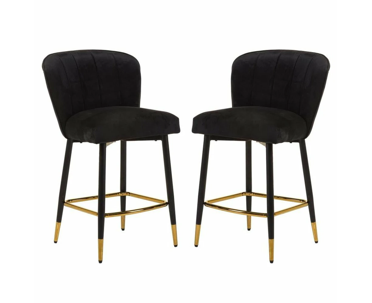 Raimon Furniture Set of 2 Gaia Velvet Fabric Kitchen Counter Bar Stool 63cm - Black