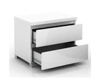 Porto 2-Drawer Bedside Nightstand End Lamp Side Table - High Gloss White - White