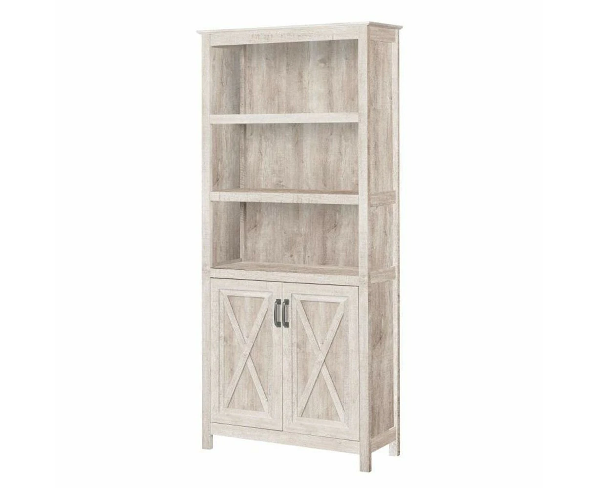 Maestro Furniture Rosen 5-Tier Bookcase Display Shelf Storage Cabinet W/ Doors - Washed Grey