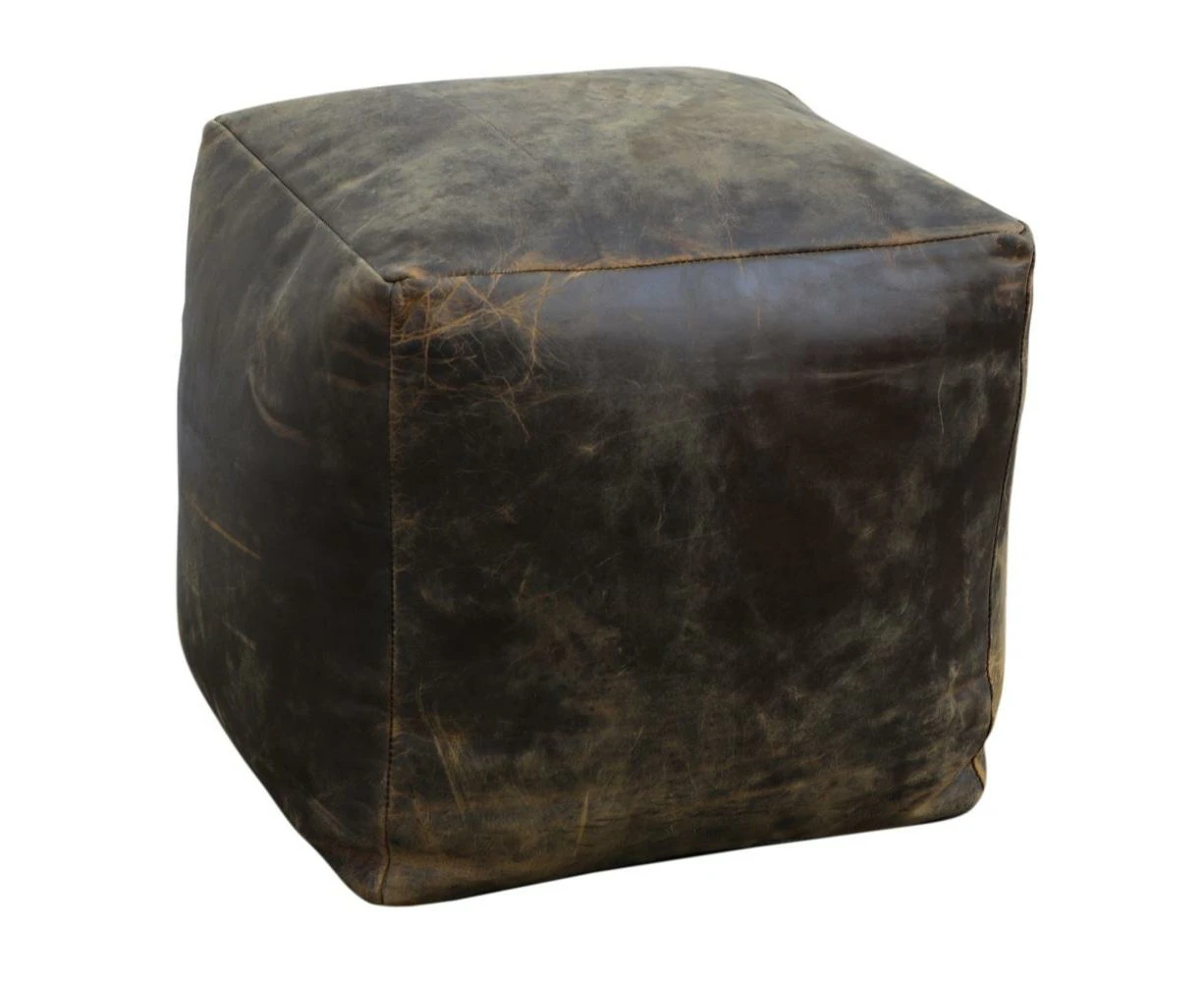 Vincent Vintage Rustic Leather Square Foot Stool Ottoman