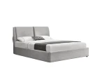 Modern Designer Fabric Gas Lift Bed Frame W/ Headboard Double Size - Light Grey
