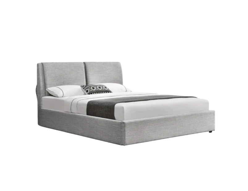 Modern Designer Fabric Gas Lift Bed Frame W/ Headboard Double Size - Light Grey