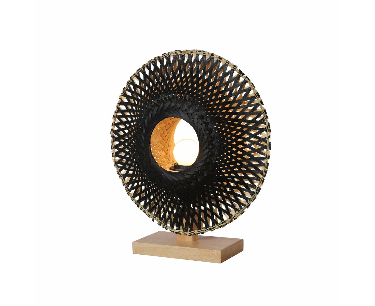 Linda Toroidal Circular Shape Bamboo Table Lamp Light Black Natural