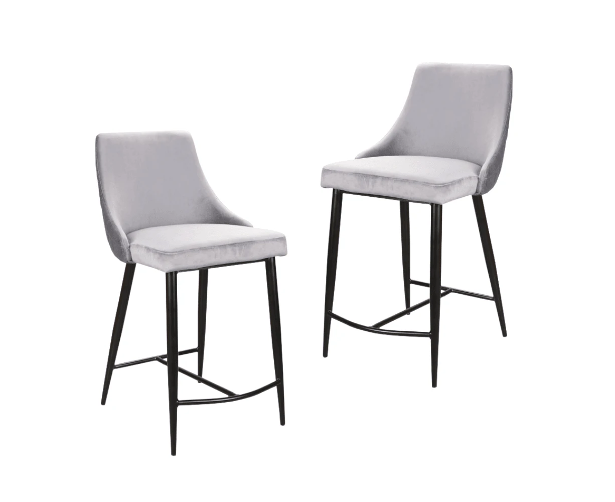 Raimon Furniture Set Of 2 Valor Velvet Fabric Kitchen Counter Bar Stool Metal Legs - Slate