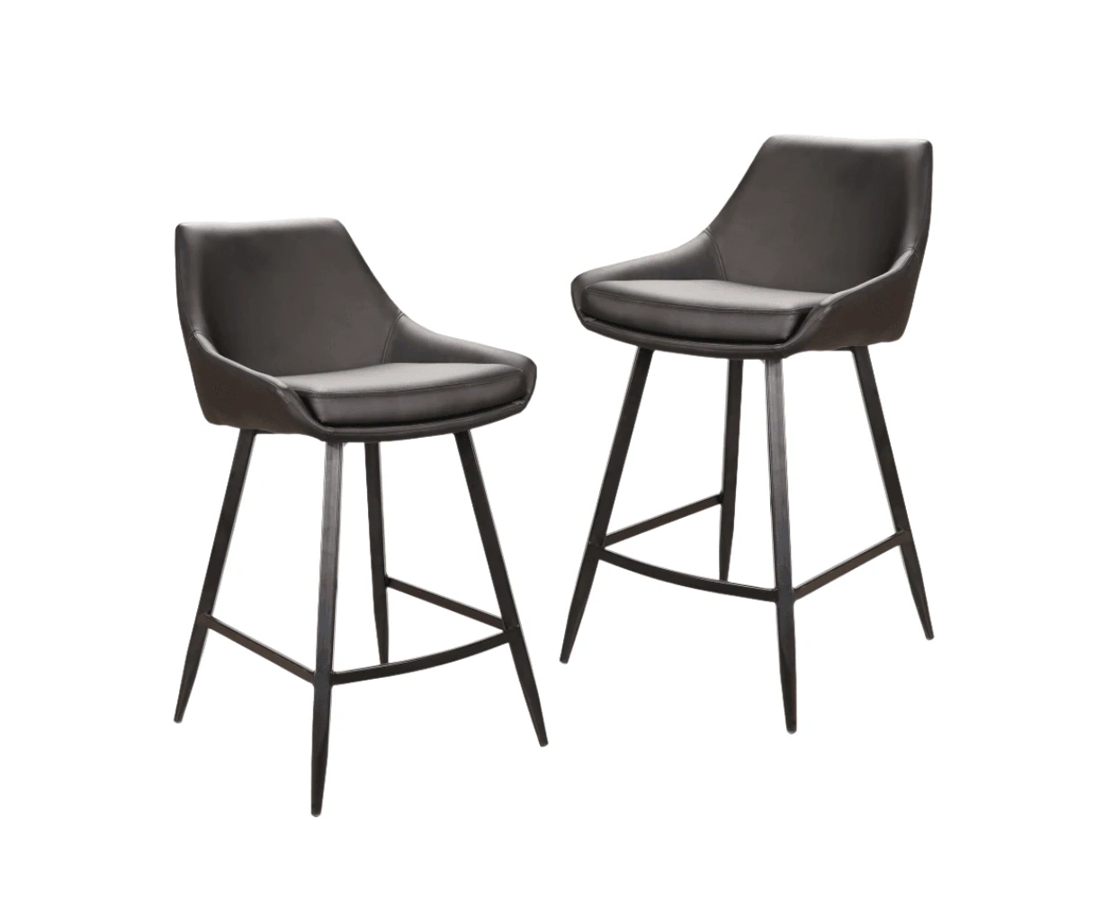 Raimon Furniture Set Of 2 Giannis Eco Leather Kitchen Counter Bar Stool Metal Legs - Black