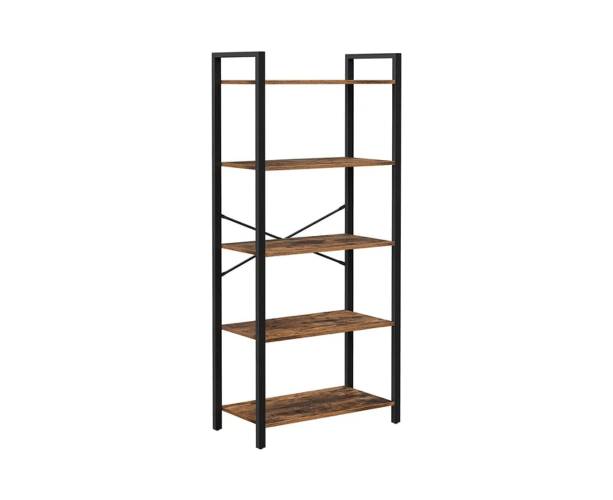 VASAGLE Rustic Brown and Black 5-Tier Bookshelf with Steel Frame