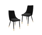 Set Of 2 Kira Velvet Fabric Modern Kitchen Dining Chair - Black - Black