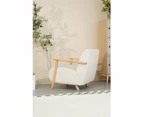 Alva Boucle Fabric Relaxing Accent Occasional Lounge Chair Solid Wood Frame - Ivory