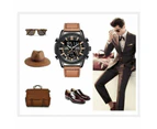 Men's Multi-functional Sport Leather Wrist Watch - Black Gold