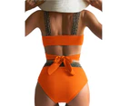1 Set Women Bikini Set Cross Bandage Push Up Padded Wire Free Swimming Sexy Solid Color Bathing Suit Swimwear Swimming Garment-Orange