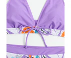 1 Set Women Bikini Set Fashion Print Padded Wire Free Halter Neck High Waist Bathing Suit Swimsuit Water Activities Garment-Purple