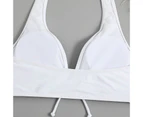 1 Set Women Bikini Set Fashion Print Padded Wire Free Halter Neck High Waist Bathing Suit Swimsuit Water Activities Garment-White