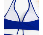 1 Set Women Bikini Set Fashion Print Padded Wire Free Halter Neck High Waist Bathing Suit Swimsuit Water Activities Garment-Blue